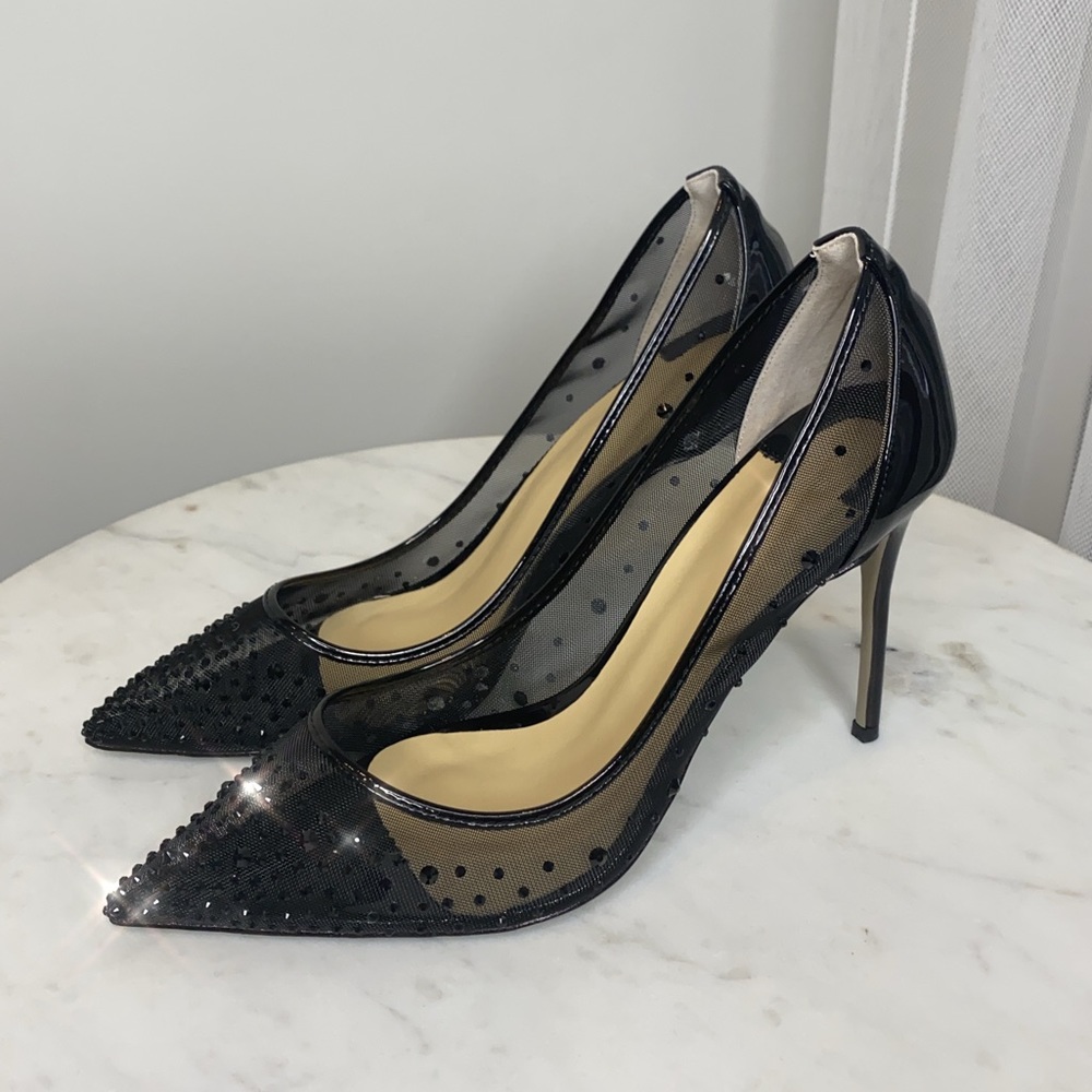 Black Lace Crystal Pointy Toe Pumps 7.5